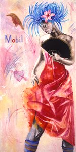 Dancer with Graffiti, 2003 (olje med bladgull på lerret) av Hilary Dunne